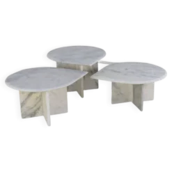 Ensemble de 3 tables d'appoint en marbre en forme de goutte d'eau, table basse vintage.