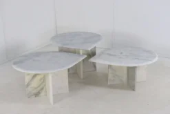 Ensemble de 3 tables d'appoint en marbre en forme de goutte d'eau, table basse vintage.
