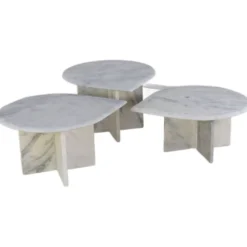 Ensemble de 3 tables d'appoint en marbre en forme de goutte d'eau, table basse vintage.