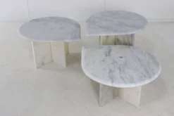Ensemble de 3 tables d'appoint en marbre en forme de goutte d'eau, table basse vintage.