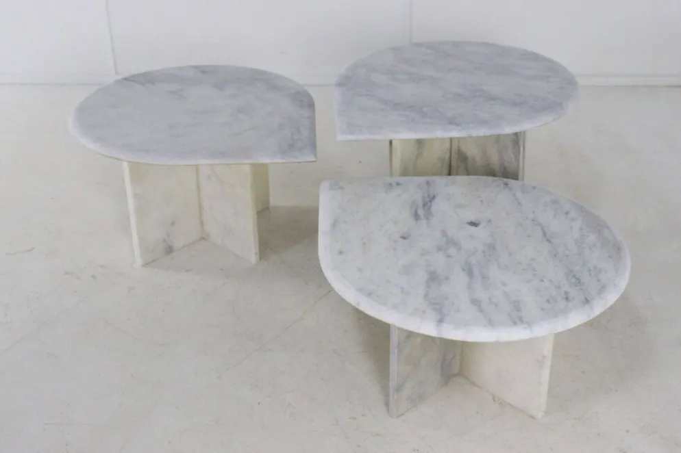 Ensemble de 3 tables d'appoint en marbre en forme de goutte d'eau, table basse vintage.