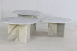 Ensemble de 3 tables d'appoint en marbre en forme de goutte d'eau, table basse vintage.