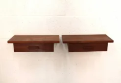 Ensemble de tables de chevet flottantes en teck vintage – Design danois, années 1970