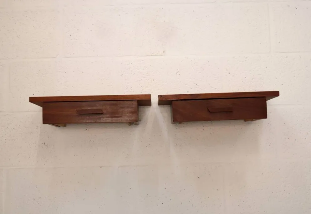 Ensemble de tables de chevet flottantes en teck vintage – Design danois, années 1970