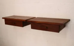 Ensemble de tables de chevet flottantes en teck vintage – Design danois, années 1970