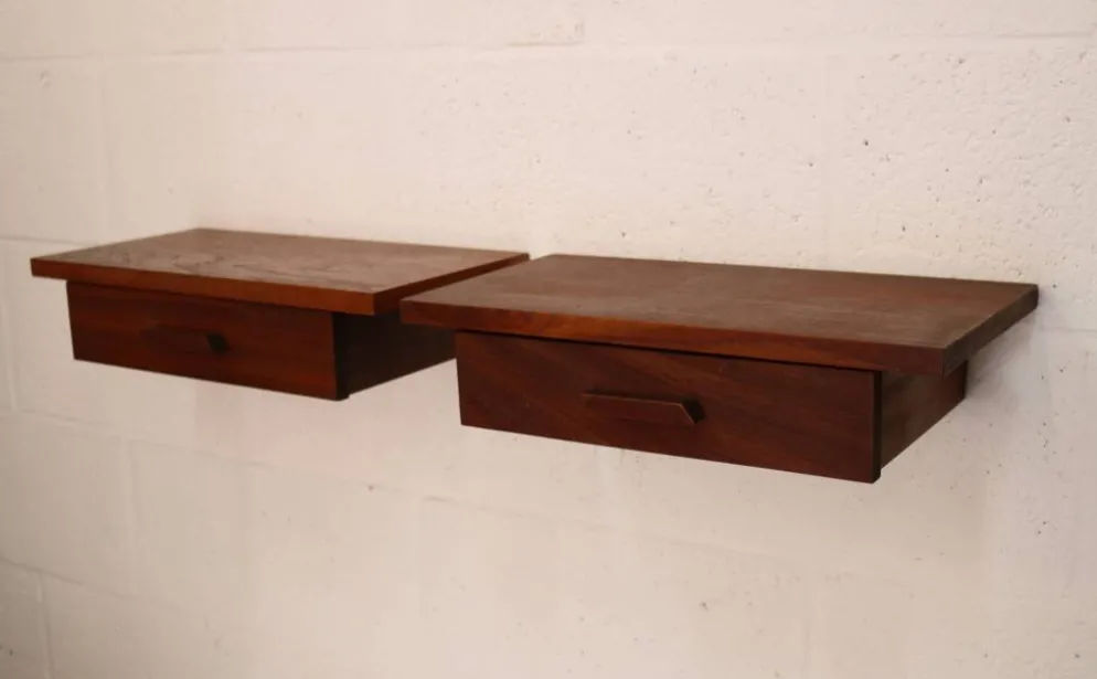 Ensemble de tables de chevet flottantes en teck vintage – Design danois, années 1970