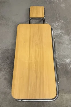 Ensemble de 4 tables de salon gigognes 70s métal et chêne massif