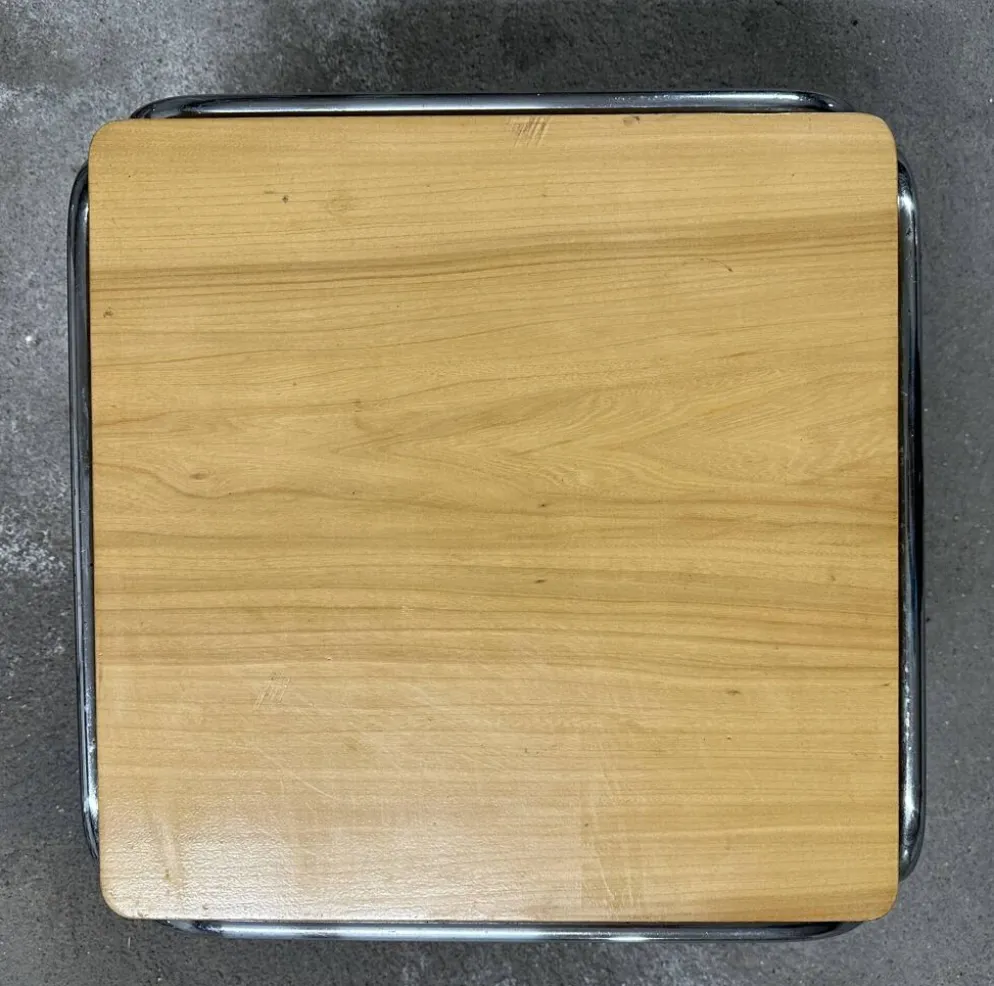 Ensemble de 4 tables de salon gigognes 70s métal et chêne massif