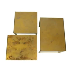 Ensemble de 3 tables gigognes design en laiton, cuivre, verre, doré, style maison jansen