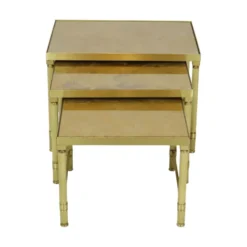 Ensemble de 3 tables gigognes design en laiton, cuivre, verre, doré, style maison jansen