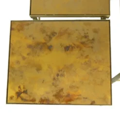 Ensemble de 3 tables gigognes design en laiton, cuivre, verre, doré, style maison jansen