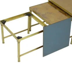 Ensemble de 3 tables gigognes design en laiton, cuivre, verre, doré, style maison jansen