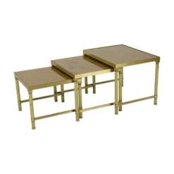 Ensemble de 3 tables gigognes design en laiton, cuivre, verre, doré, style maison jansen