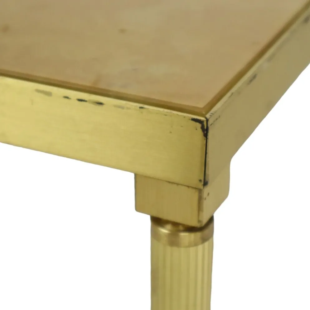 Ensemble de 3 tables gigognes design en laiton, cuivre, verre, doré, style maison jansen
