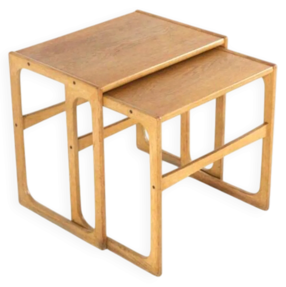 Ensemble de 2 tables gigognes en chêne - design danois - moderne du milieu du siècle