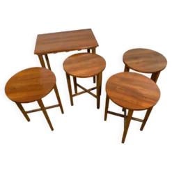 Ensemble de tables gigognes en teck style rétro vintage milieu du siècle par Poul Hundevad 1960 - Modèle iconique