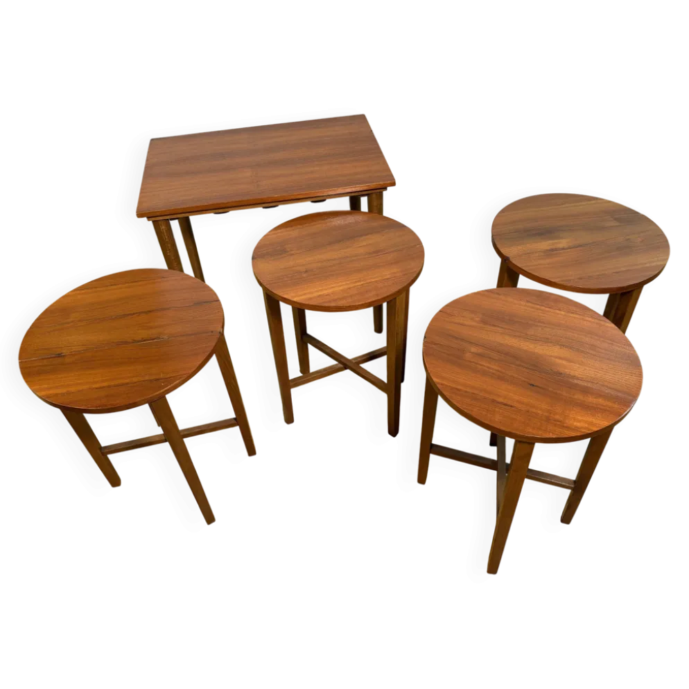 Ensemble de tables gigognes en teck style rétro vintage milieu du siècle par Poul Hundevad 1960 - Modèle iconique