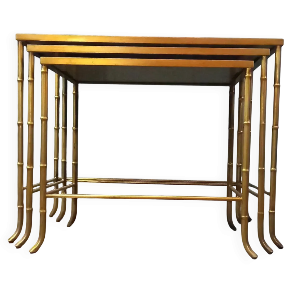 Ensemble de tables gigognes en faux bambou vintage Maison Baguès