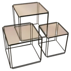Ensemble de 3 tables gigognes Isocele par Max Sauze, années 1970.