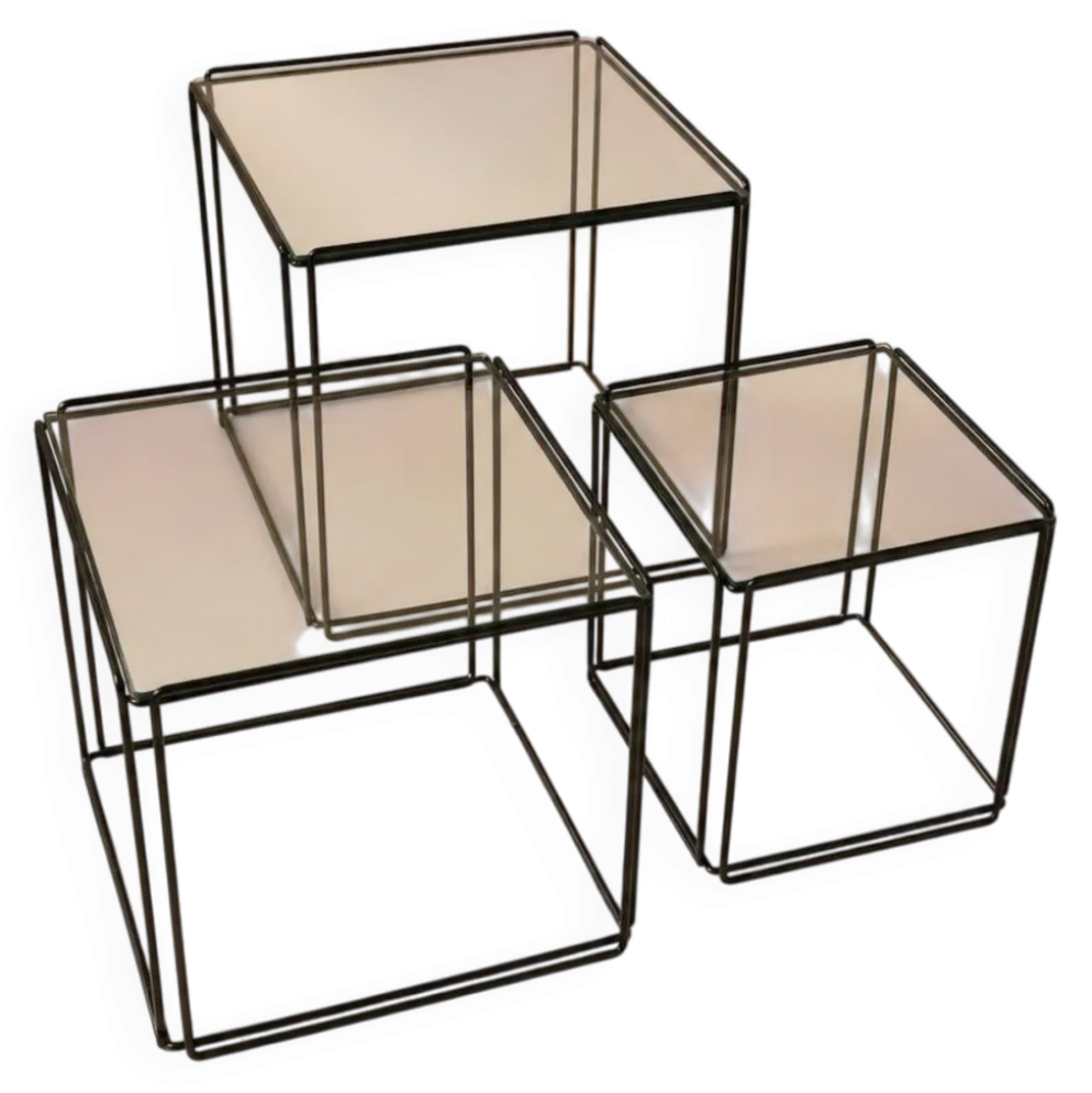 Ensemble de 3 tables gigognes Isocele par Max Sauze, années 1970.