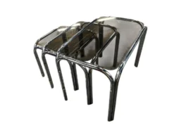 Ensemble de 3 tables gigognes / tables d'appoint chromées vintage