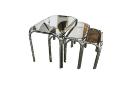 Ensemble de 3 tables gigognes / tables d'appoint chromées vintage
