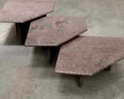 Ensemble de 3 tables gigognes vintage en granit rose, 1970