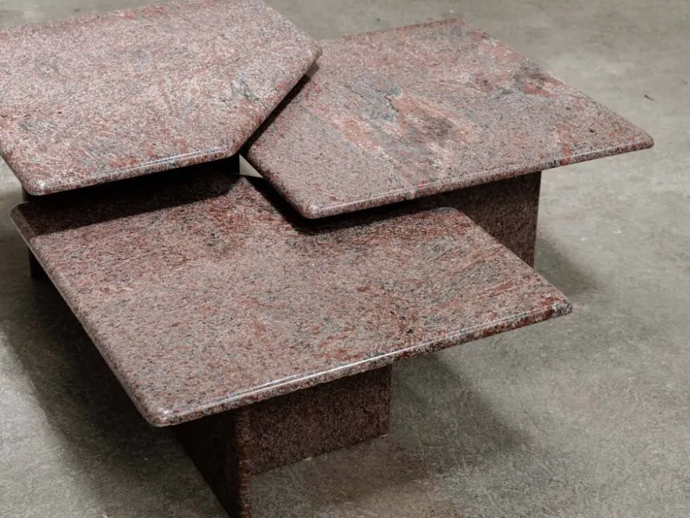 Ensemble de 3 tables gigognes vintage en granit rose, 1970