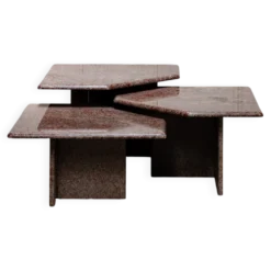 Ensemble de 3 tables gigognes vintage en granit rose, 1970