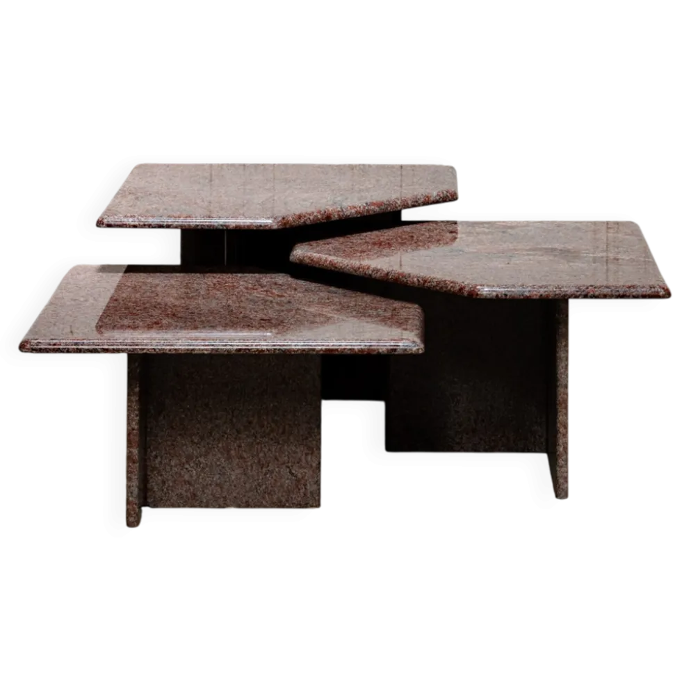 Ensemble de 3 tables gigognes vintage en granit rose, 1970