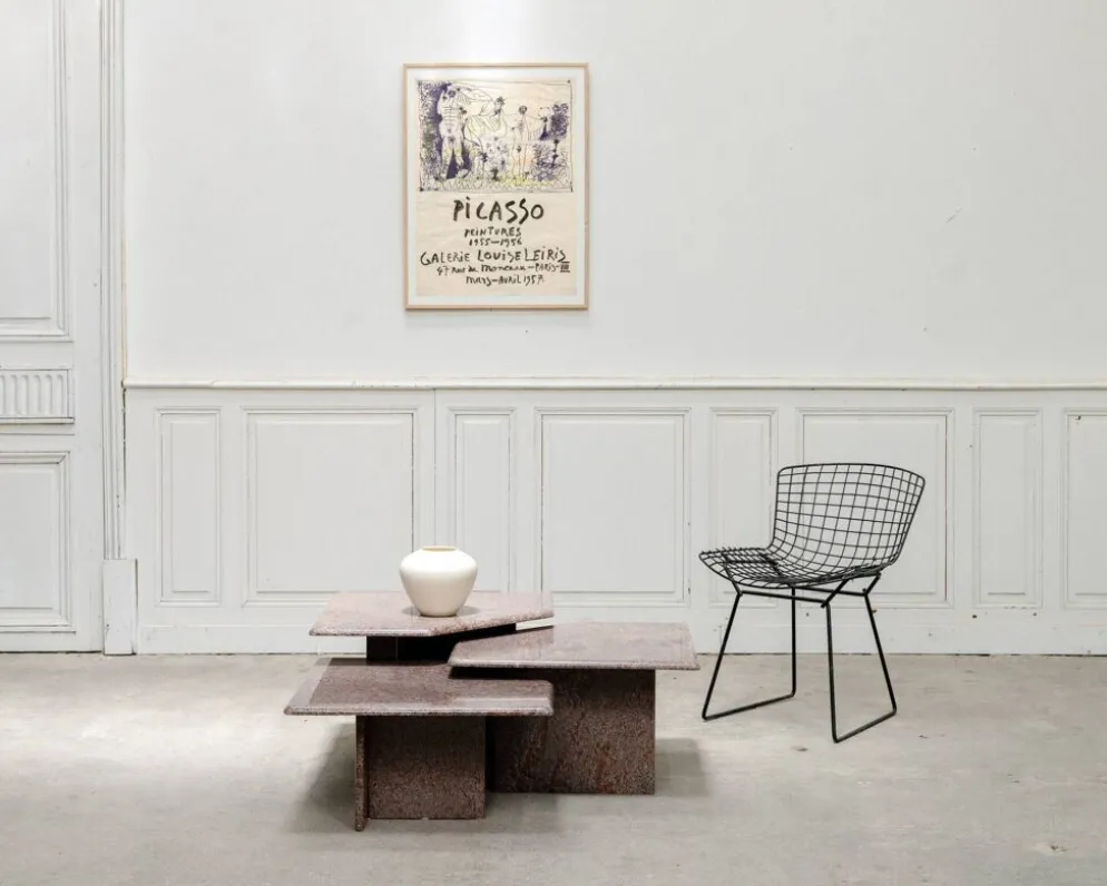 Ensemble de 3 tables gigognes vintage en granit rose, 1970