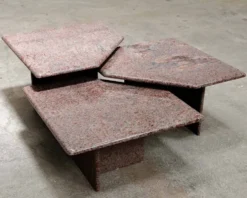 Ensemble de 3 tables gigognes vintage en granit rose, 1970