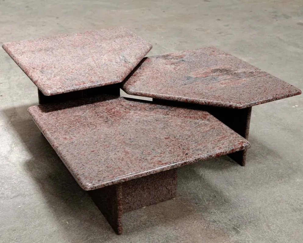Ensemble de 3 tables gigognes vintage en granit rose, 1970