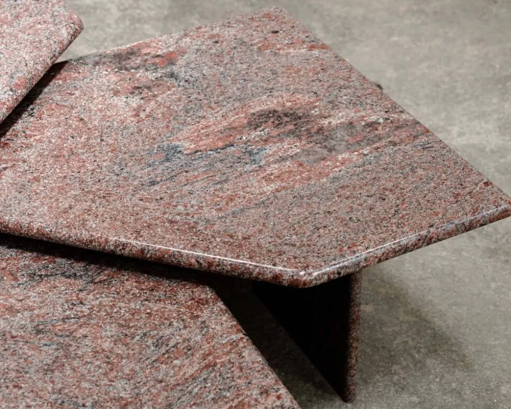 Ensemble de 3 tables gigognes vintage en granit rose, 1970