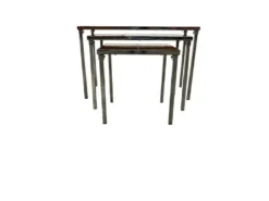 Ensemble de 3 tables gigognes vintage / tables d'appoint avec céramique