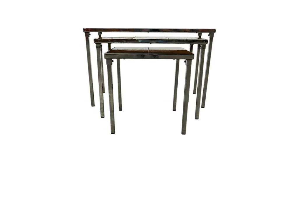 Ensemble de 3 tables gigognes vintage / tables d'appoint avec céramique