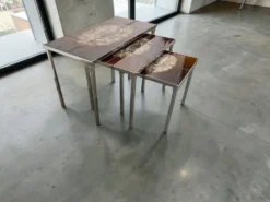 Ensemble de 3 tables gigognes vintage / tables d'appoint avec céramique