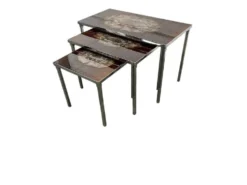 Ensemble de 3 tables gigognes vintage / tables d'appoint avec céramique