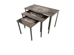 Ensemble de 3 tables gigognes vintage / tables d'appoint avec céramique