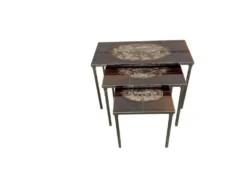 Ensemble de 3 tables gigognes vintage / tables d'appoint avec céramique