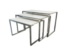 Ensemble de 3 tables gigognes vintage / tables d'appoint en chrome/marbre