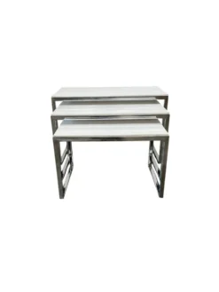 Ensemble de 3 tables gigognes vintage / tables d'appoint en chrome/marbre