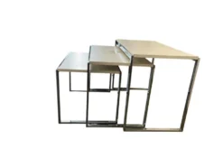 Ensemble de 3 tables gigognes vintage / tables d'appoint en chrome/marbre