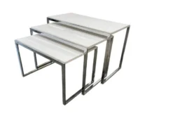 Ensemble de 3 tables gigognes vintage / tables d'appoint en chrome/marbre