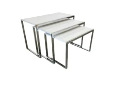 Ensemble de 3 tables gigognes vintage / tables d'appoint en chrome/marbre