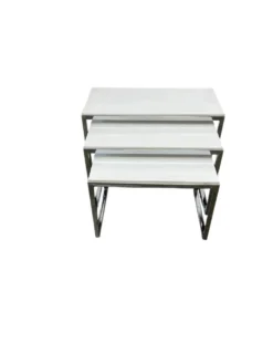 Ensemble de 3 tables gigognes vintage / tables d'appoint en chrome/marbre
