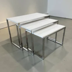 Ensemble de 3 tables gigognes vintage / tables d'appoint en chrome/marbre