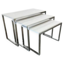 Ensemble de 3 tables gigognes vintage / tables d'appoint en chrome/marbre