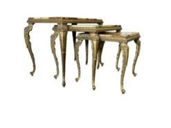 Ensemble de 3 tables gigognes vintage / tables d'appoint en onyx