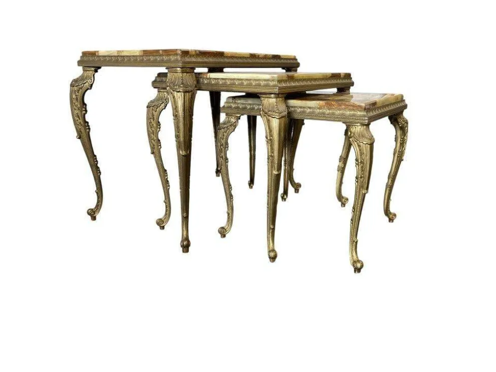 Ensemble de 3 tables gigognes vintage / tables d'appoint en onyx